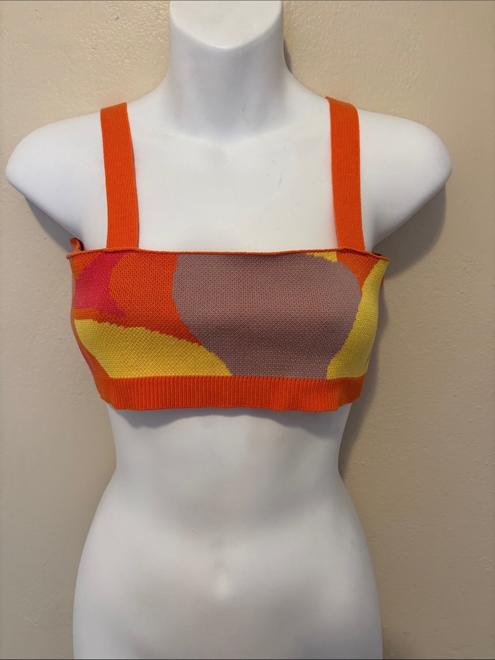 Orange Multicolor Knit Crop Tank Top